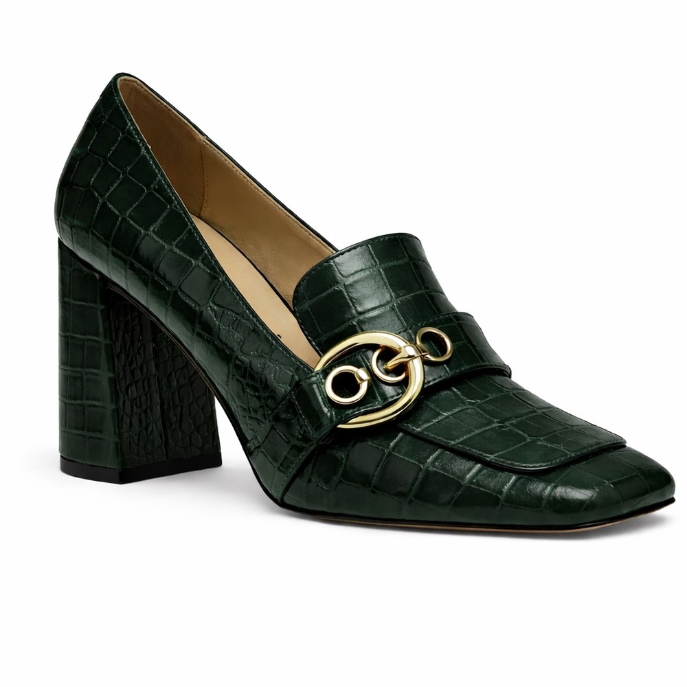 Nine West Urila Croc Heeled Loafer Pump